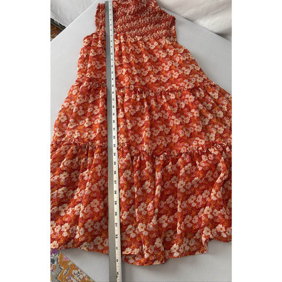 Taylor Women’s XS Boho Sheer Tiered Ruffle Floral Smocked High Neck Mini Dress - Picture 9 of 9